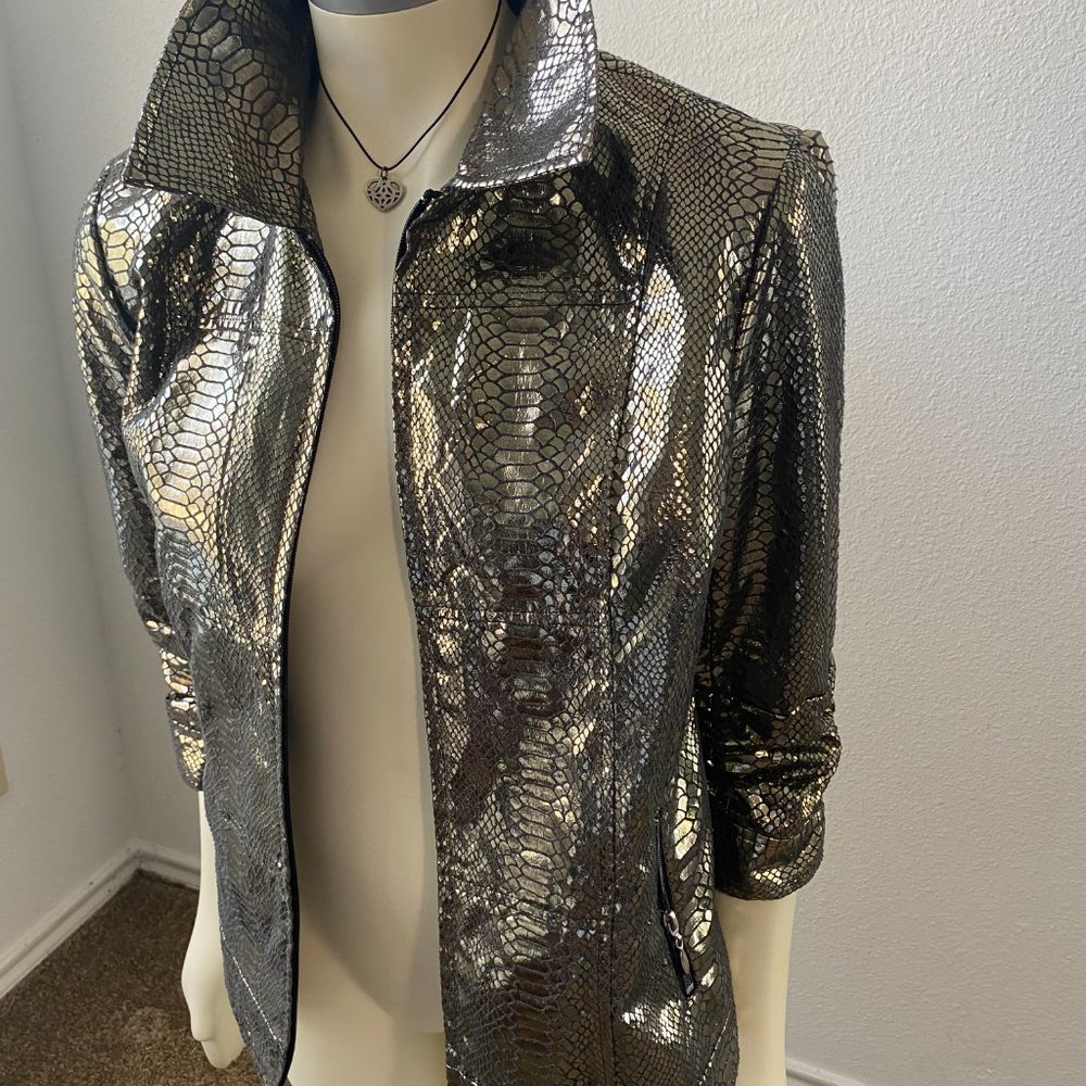 Multiples Crocodile Pattern Full Zip Jacket Size … - image 3